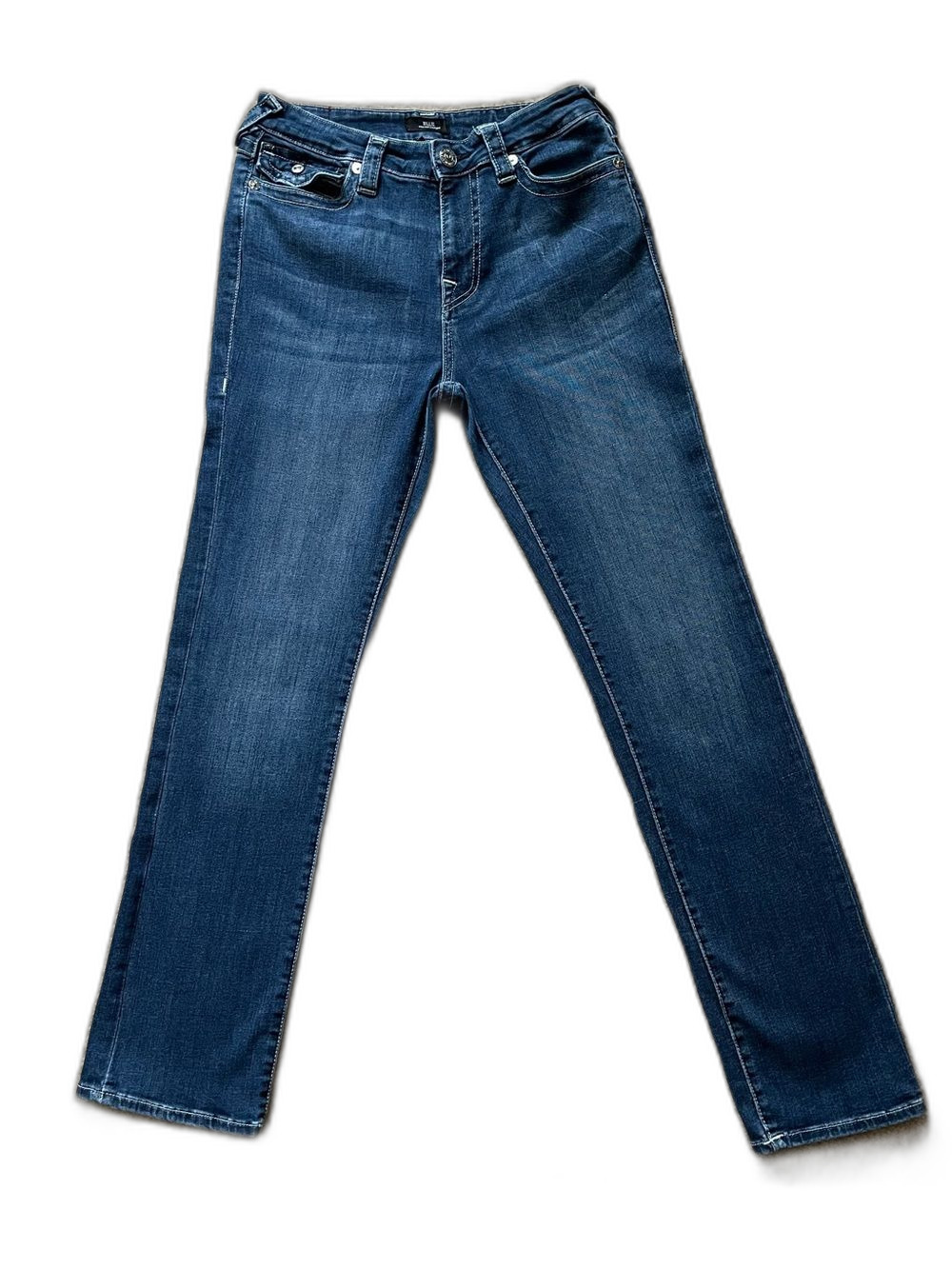 True Religion Women’s Billie Straight Jeans 30 Mid Rise Medium Wash Flap Pocket